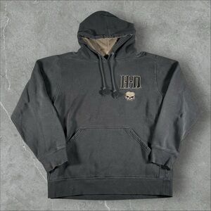 Vintage Harley Davidson Hoodie Mens Small Black Y2K Skull Flames Grunge‎ Biker